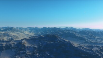 Obraz premium Mars like red planet, with arid landscape, rocky hills and mountains, for space exploration and science fiction backgrounds. 