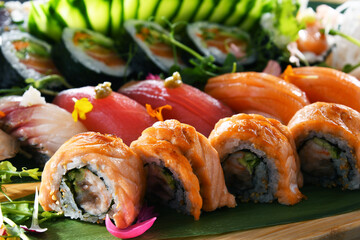 Composition with a variety of sushi rolls