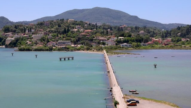 Kanoni Bridge in Kanoni area, Corfu City, Corfu Island in Greece, 4k video