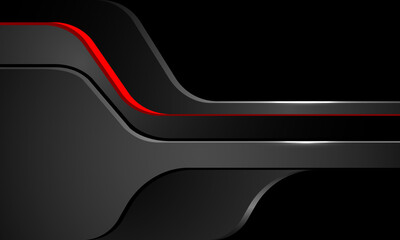 Abstract red black shadow curve overlap on grey metallic design modern futuristic background vector