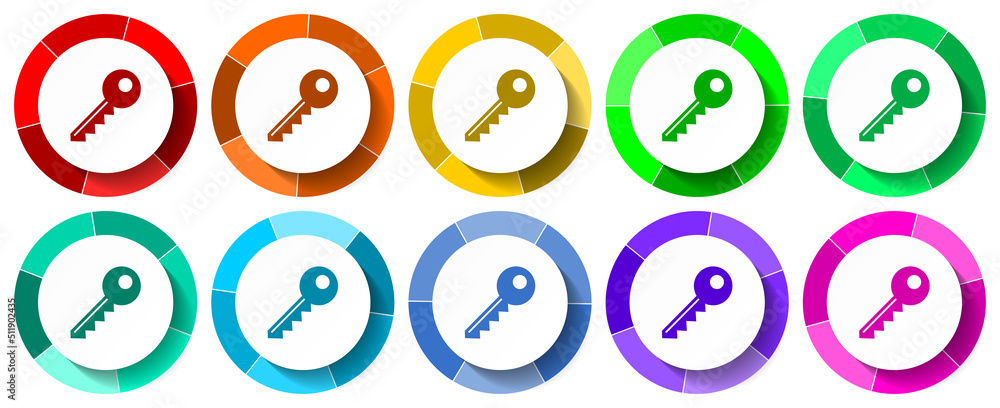 Poster Key icon set, access flat design vector illustration in 10 colors options for mobile applications and webdesign
