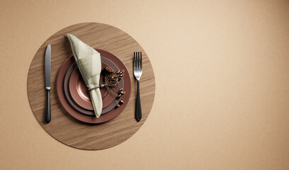 Pratos com talheres sobre a mesa vista vertical