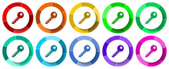 Key icon set, access flat design vector illustration in 10 colors options for mobile applications and webdesign