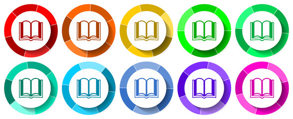 Book icon set, read flat design vector illustration in 10 colors options for mobile applications and webdesign