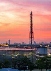 Fototapeta premium Oil refinery Lanscape background of Bangkok city view.