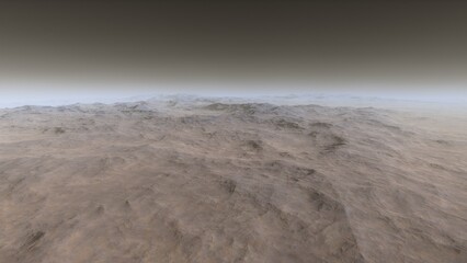 Mars like red planet, with arid landscape, rocky hills and mountains, for space exploration and science fiction backgrounds.

