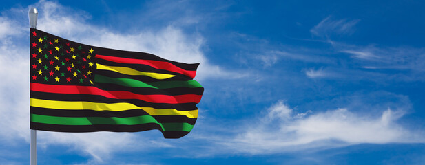 Alternative Juneteenth Flag with blue cloudy sky. Since 1865. Design of Banner with place for text....