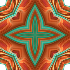 Kaleidoscopic pattern, orange and light green colors. 3d illustration