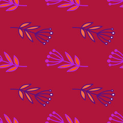 Simple forest berry seamless pattern. Hand drawn cute floral wallpaper.
