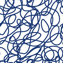 Hand drawn wavy lines seamless pattern. One line wallpaper.