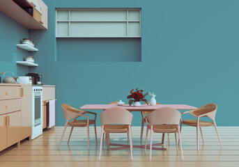 interior modern room of Minimal style dining room. 3d render