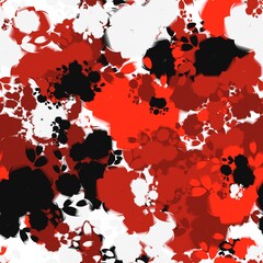 Black and red colored flowers on the white background. Seamless pattern. Floral texture.