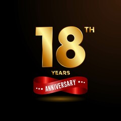 18 years anniversary logo with red ribbon for booklet, leaflet, magazine, brochure poster, banner, web, invitation or greeting card. Vector illustrations.