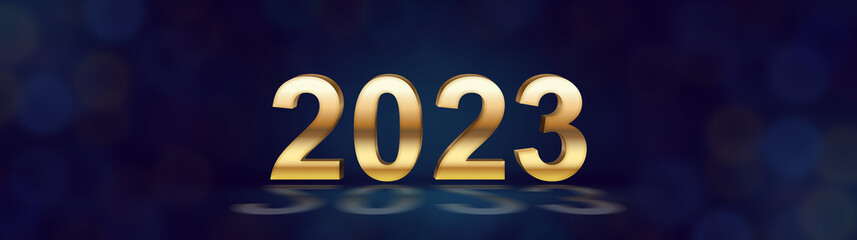 New year background greeting card. New Year`s banner for the site header. Golden numbers 2023
