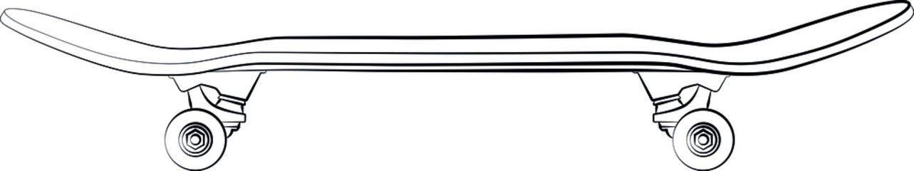 skateboard deck, truck and wheel, sports equipment for skateboarding sketch drawing, contour lines drawn © Silhouette Boss