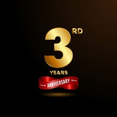 3 years anniversary logo with red ribbon for booklet, leaflet, magazine, brochure poster, banner, web, invitation or greeting card. Vector illustrations.
