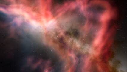 colorful space background with stars, nebula gas cloud in deep outer space, science fiction illustrarion 3d render