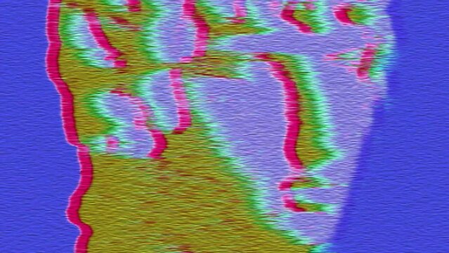 Modern creative concept video 4K with ancient statue head. GIF animation with antique sculpture of human face in game style. Contemporary stop motion art. Funky unusual design. Pop art template.