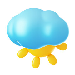 Set of Partly Cloudy 3d weather icon on the white background. 3D rendering illustration.