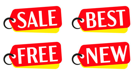 Red tag set with sale, best, free, new headline - obrazy, fototapety, plakaty