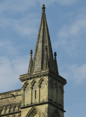 Gothic Cathedral of Salisbury. 13-14 century. Top detail decoration with pinnacles.
England. United Kingdom.
