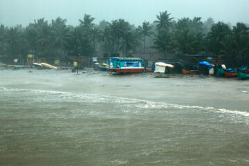 Murudeshwar beach during rainy season, India.