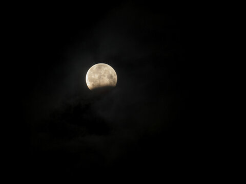 full moon at the time of eclipse viewed from Pune in the night sky, India.