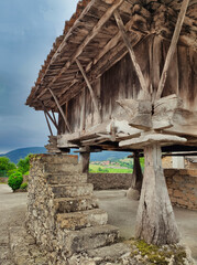 Fototapeta na wymiar Horreo, typical hut is Asturias, La Llana village, Piloña, Asturias, Spain