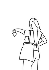 One continuous line drawing - girl pointing at something 