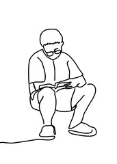 One continuous line drawing - people sitting and reading books and writing notes