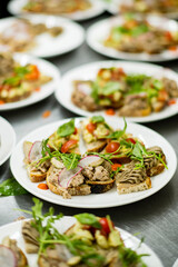buffet table, Canape, sandwiches, snacks, holiday table, sliced, glasses, celebration, new year, christmas, fourchette, catering, table setting, restaurant
