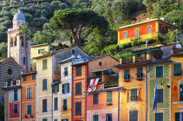 Architecture of the beautiful small village of Portofino in Liguria, Italy, Europe 