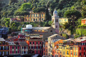 Naklejka premium Architecture of the beautiful small village of Portofino in Liguria, Italy, Europe 