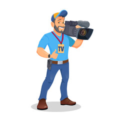 Cameraman or video operator shooting a video. Vector illustration isolated.