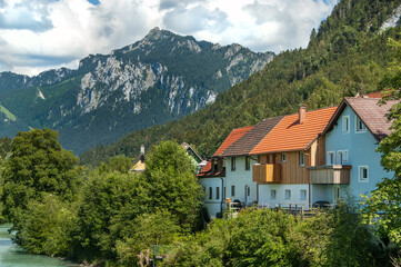 Fototapeta na wymiar Scenic view of Fussen and mountains Alps.