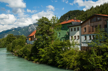 Fototapeta na wymiar Scenic view of Fussen and mountains Alps.