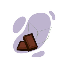 Vector chocolate bars on a purple background with mint leaves