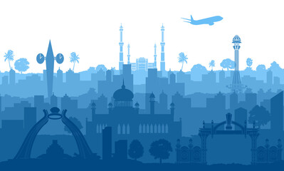 Brunei famous landmark silhouette style with text inside,vector illustration