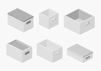 storage box white plastic isometric set vector flat illustration