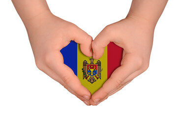 Kid's hands in heart- form. National peace concept on white background. Moldova