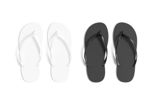 Blank black and white beach slippers mockup, top view