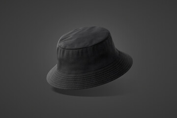 Blank black bucket hat mockup, no gravity