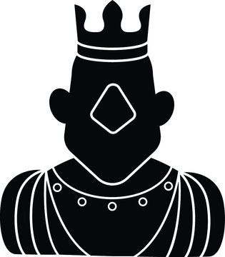Black and White Cartoon Illustration Vector of a King in a Crown with Jewels and Robes