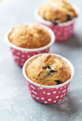 Muffins with Blueberries and Brown Sugar. Close up.