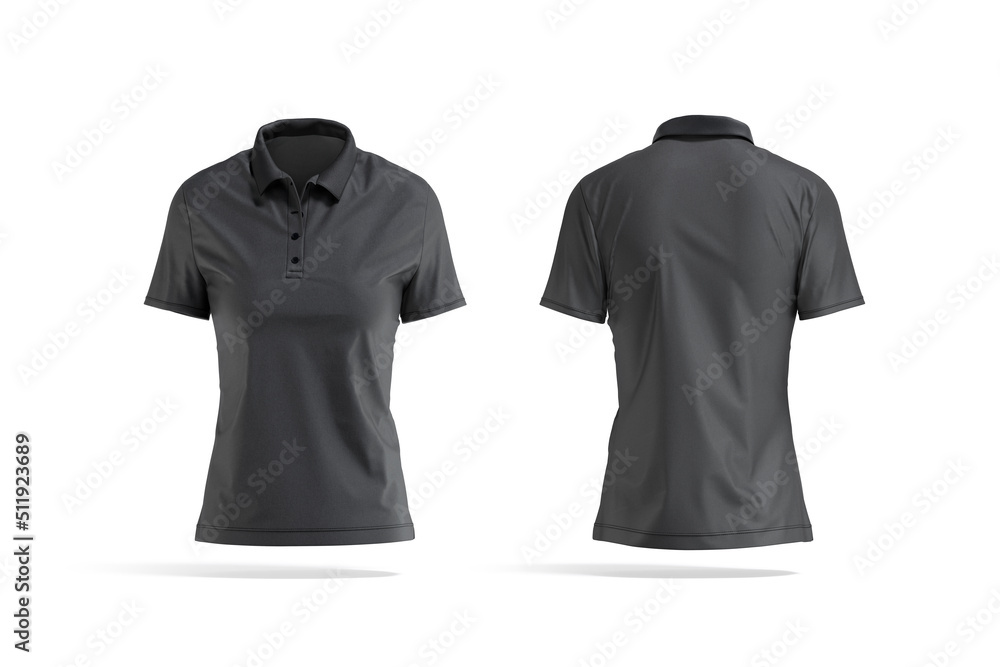 Wall mural blank black women polo shirt mockup, front and back view - Wall murals