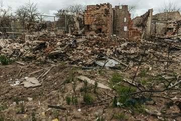 Houses and buildings destroyed in Ukraine due to the war