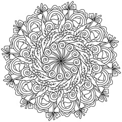 Christmas mandala, meditative coloring page with gift, holly and ornate patterns