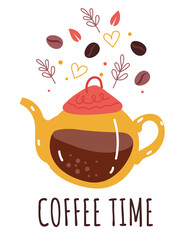 Coffee time good morning logo emblem concept. Vector flat graphic design element illustration