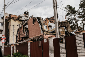 Houses and buildings destroyed in Ukraine due to the war