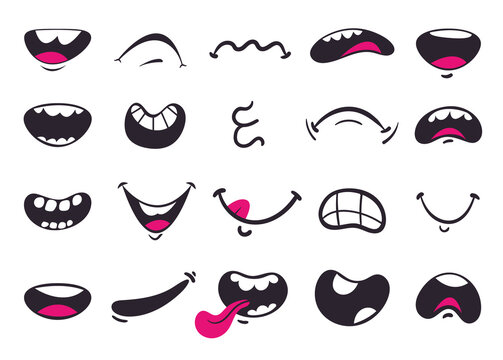 Cartoon doodle mouth with different emotions isolated set. Vector flat graphic design element illustration
